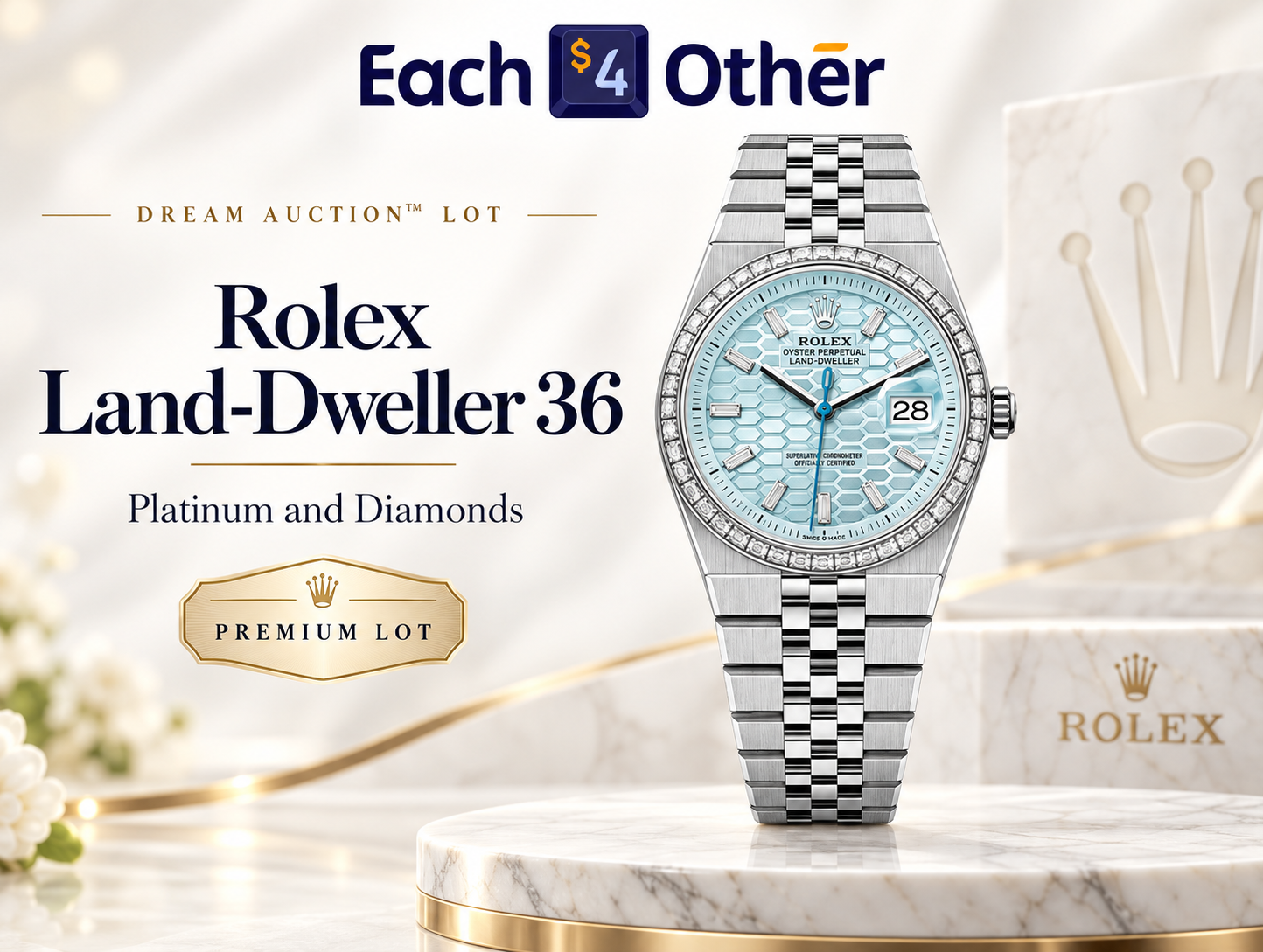 Rolex Land-Dweller 36 — Platinum & Diamonds