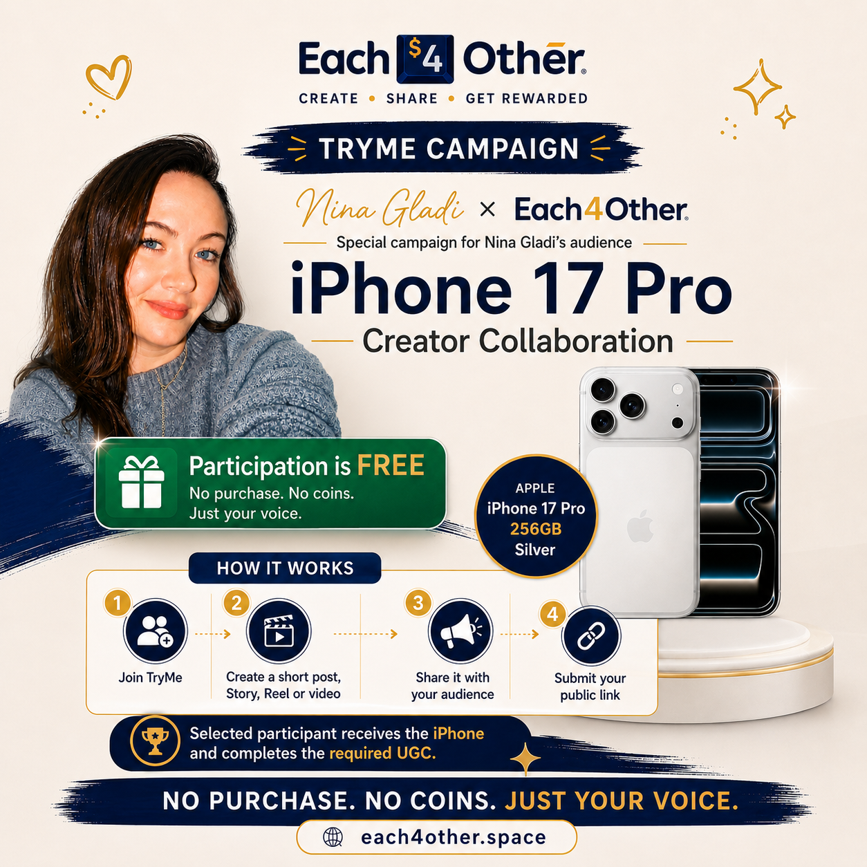 Reminder! Nina Gladi × Each4Other™ 📱✨