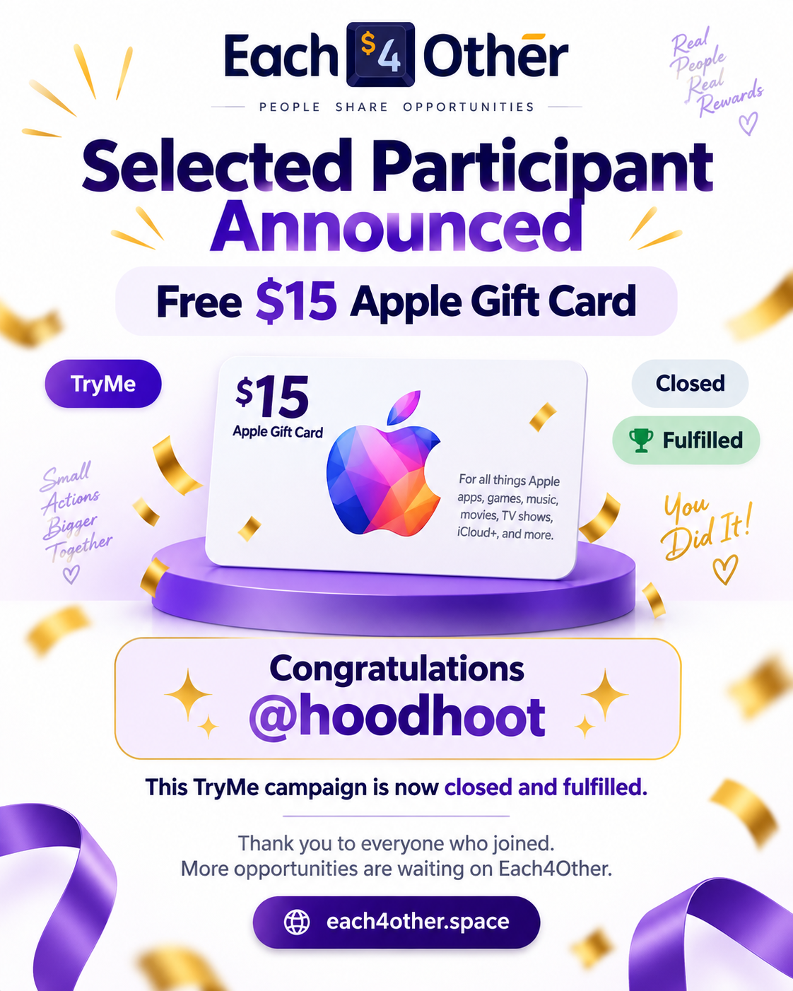 Selected participant update 💜
