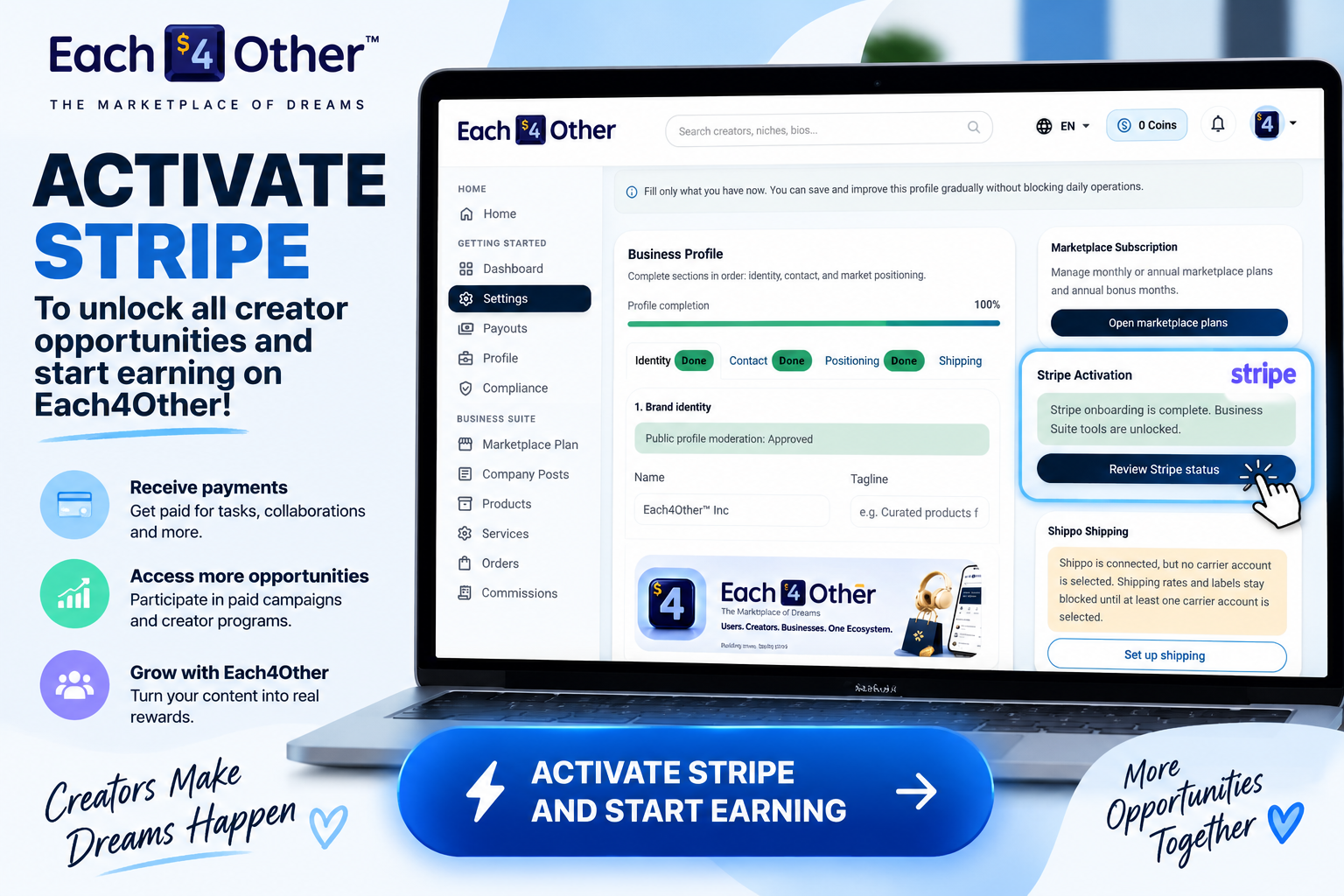 Creators — don’t forget to activate Stripe 💸